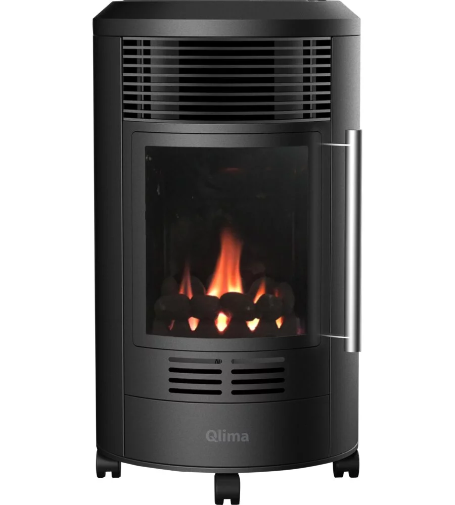 Stufa a gas qlima "gh8034" nero 3,4 kw con fiamma rossa