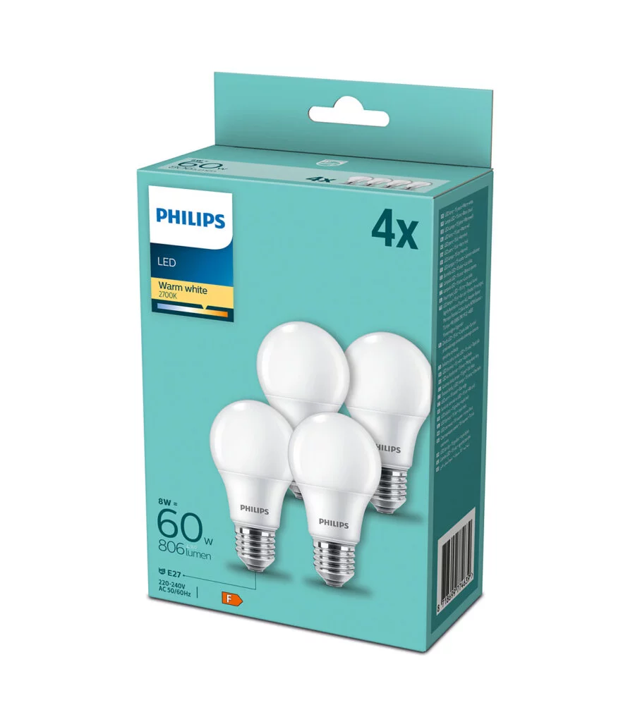 4 lampadine led philips 2700k, 806 lm