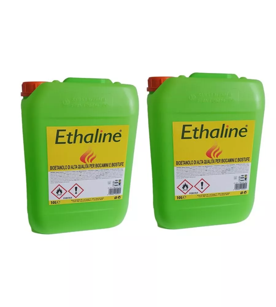 Bioetanolo liquido 2 taniche da 10 lt ethaline - totale di 20 litri