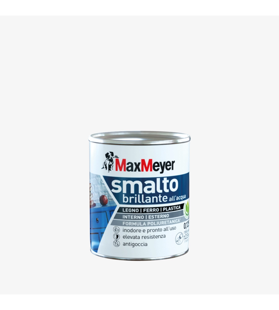 Smalto all'acqua acril-poliuretanico max meyer "brillante" colore bianco, 125 ml