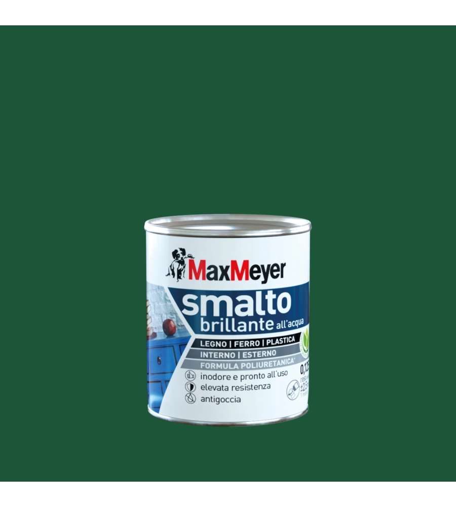 Smalto all'acqua acril-poliuretanico max meyer "brillante" colore verde scuro, 125 ml