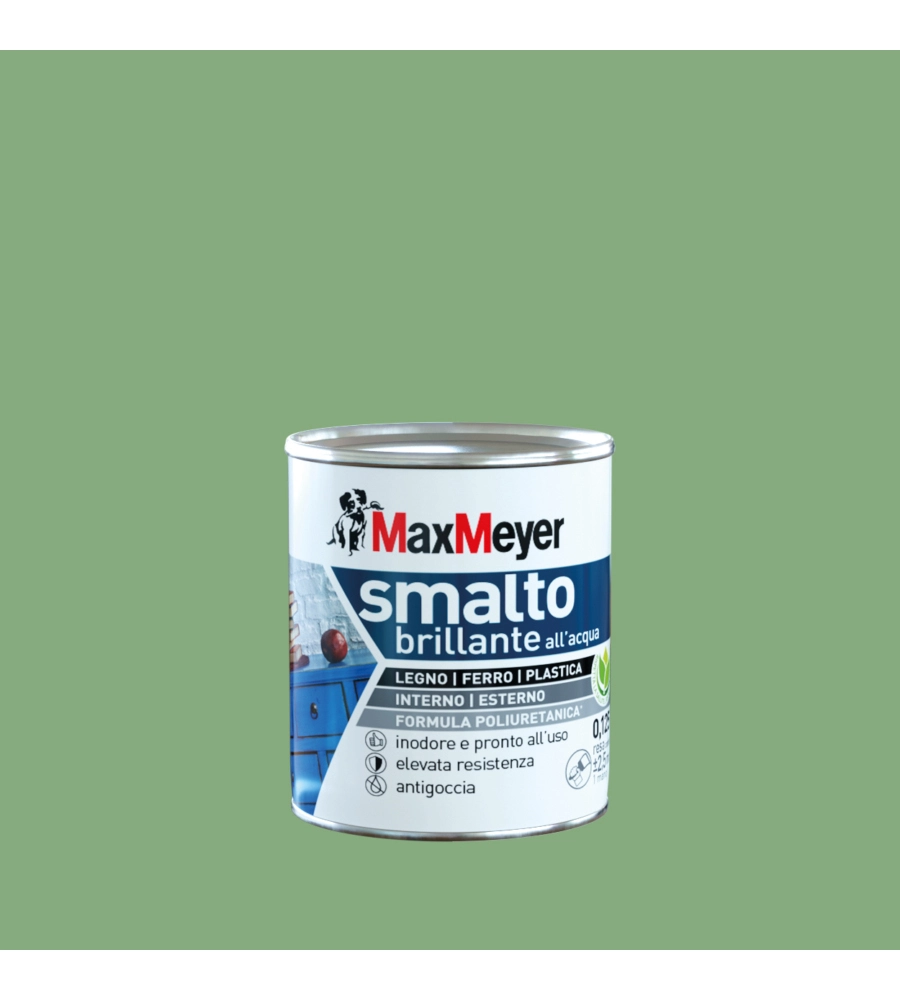 Smalto all'acqua acril-poliuretanico max meyer "brillante" colore verde cina, 125 ml