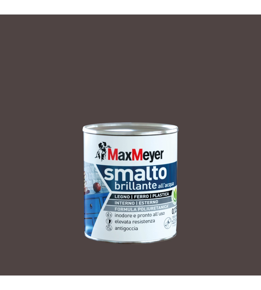 Smalto all'acqua acril-poliuretanico max meyer "brillante" colore marrone, 125 ml