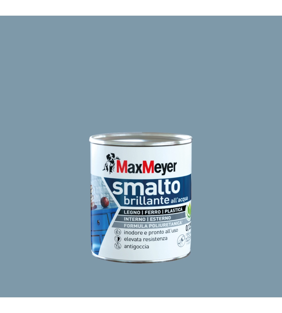 Smalto all'acqua acril-poliuretanico max meyer "brillante" colore denim, 125 ml