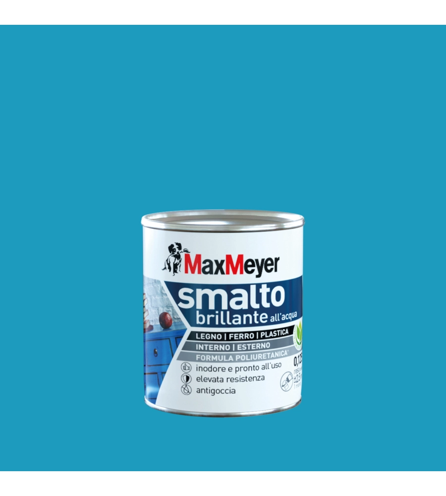 Smalto all'acqua acril-poliuretanico max meyer "brillante" colore turchese, 125 ml