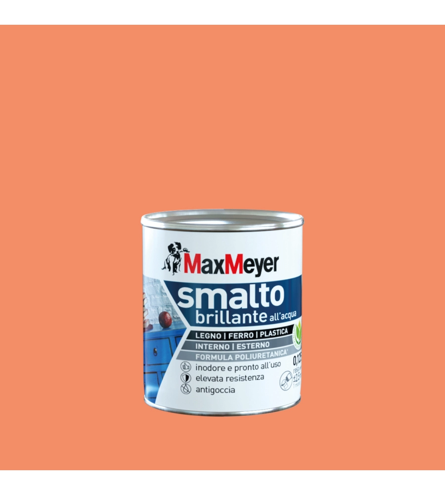 Smalto all'acqua acril-poliuretanico max meyer "brillante" colore arancione ace, 125 ml