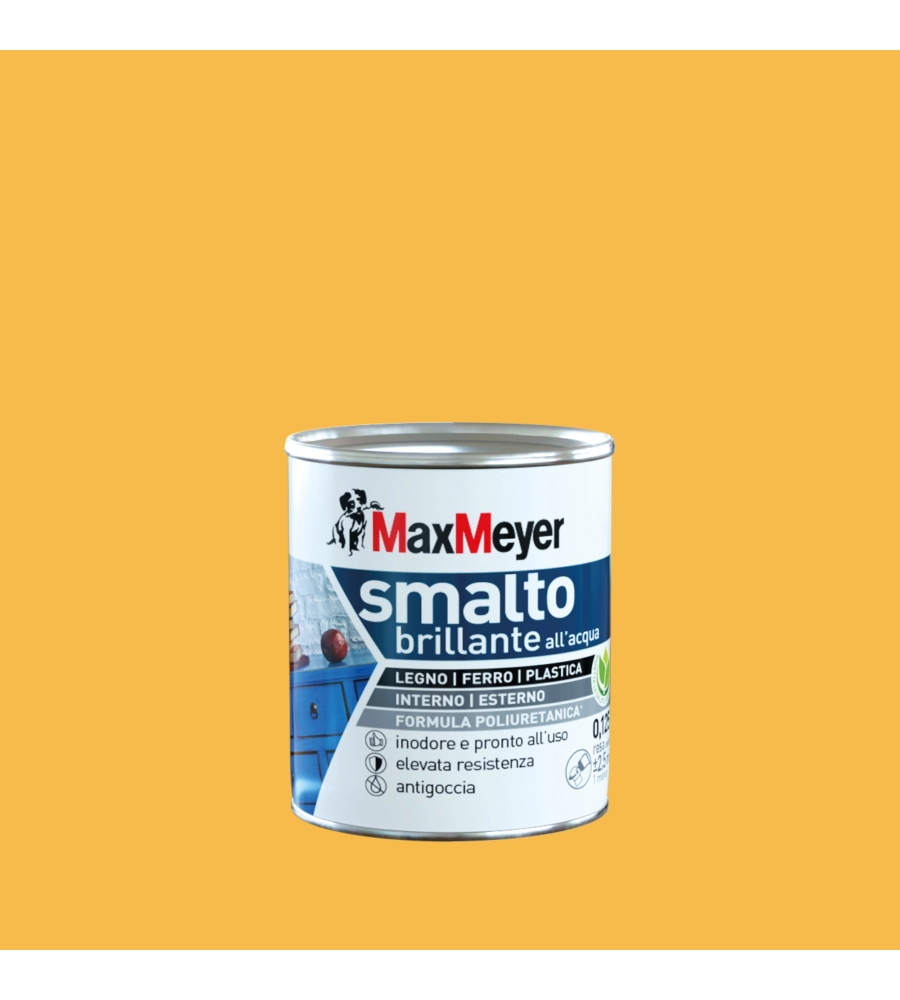 Smalto all'acqua acril-poliuretanico max meyer "brillante" colore giallo estate, 125 ml