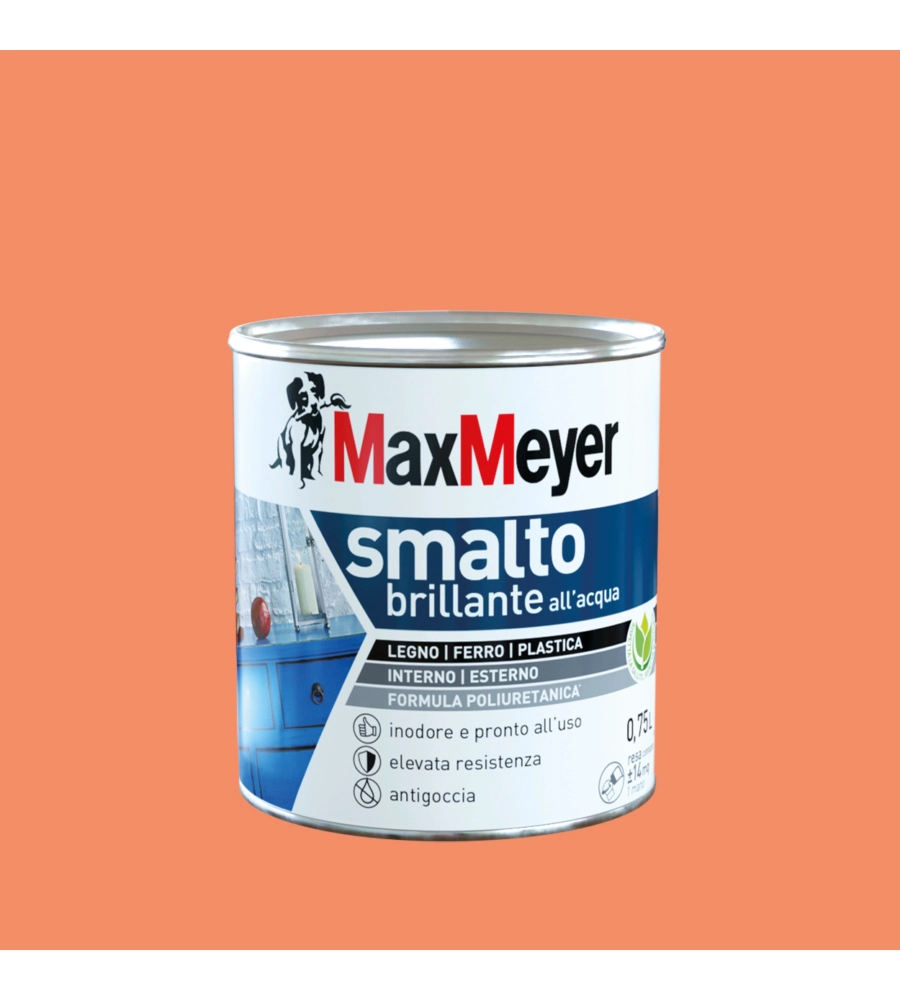 Smalto all'acqua acril-poliuretanico max meyer "brillante" colore arancione ace, 750 ml