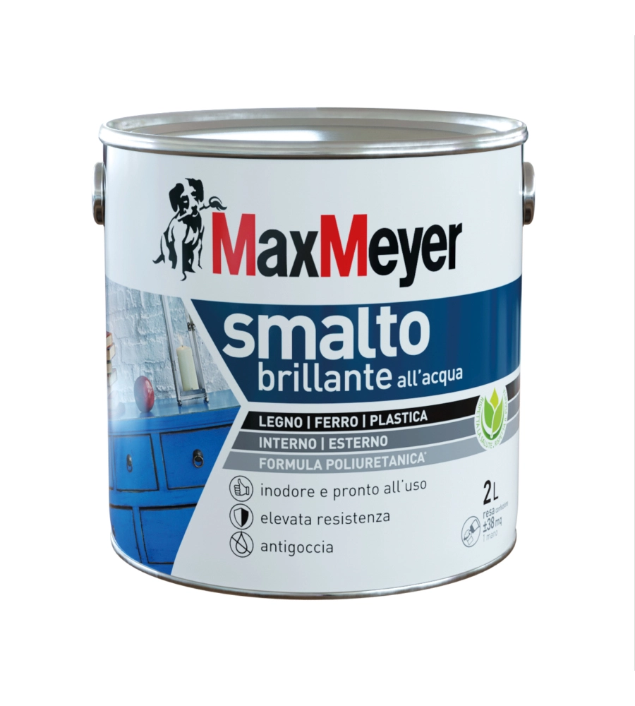 Smalto all'acqua acril-poliuretanico max meyer "brillante" colore verde scuro, 2 litri