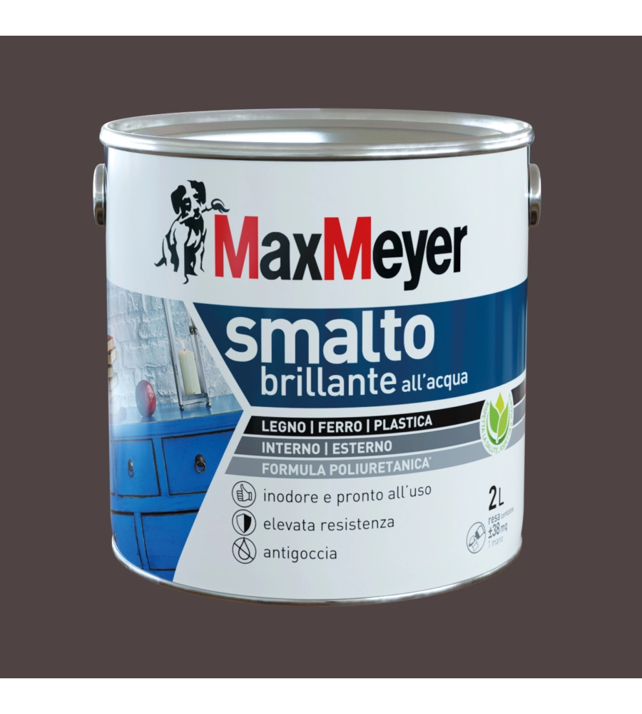 Smalto all'acqua acril-poliuretanico max meyer "brillante" colore marrone, 2 litri