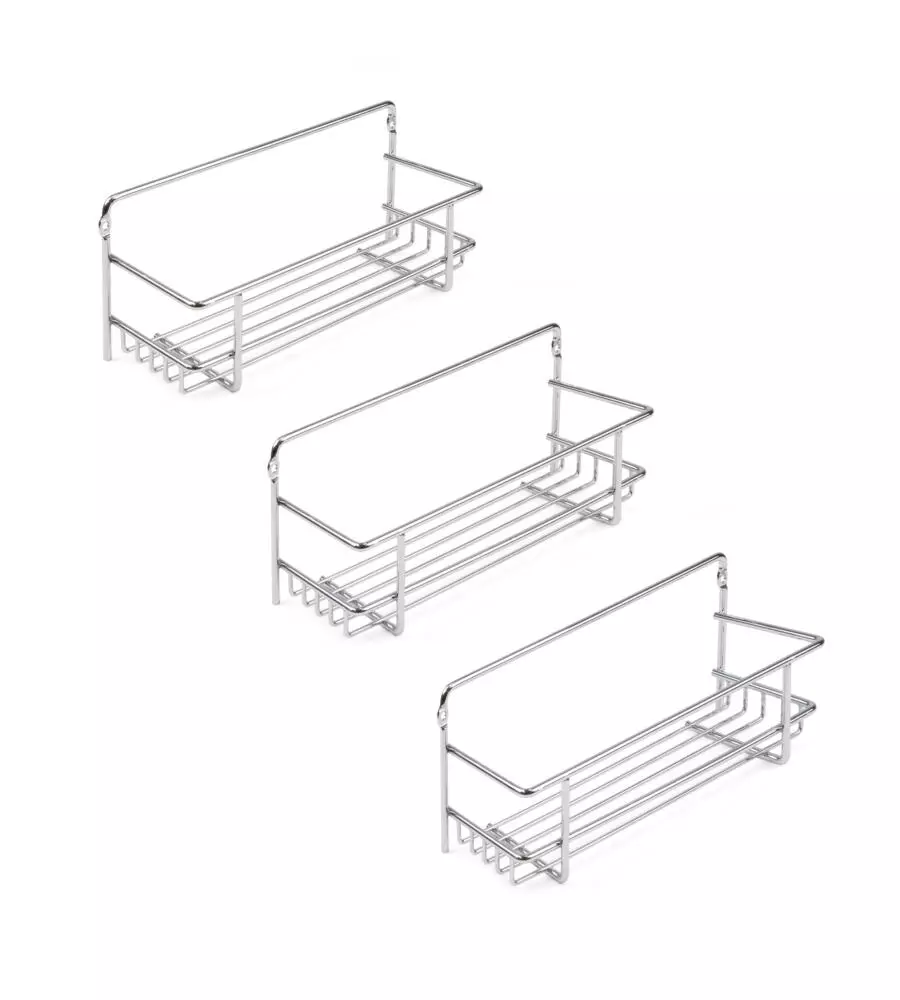 3 portaspezie in acciaio cromato, 27x11x9,7 cm