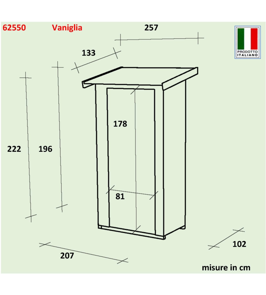 Casetta in legno da giardino "vaniglia" addossata, 207x102x222 cm - alce