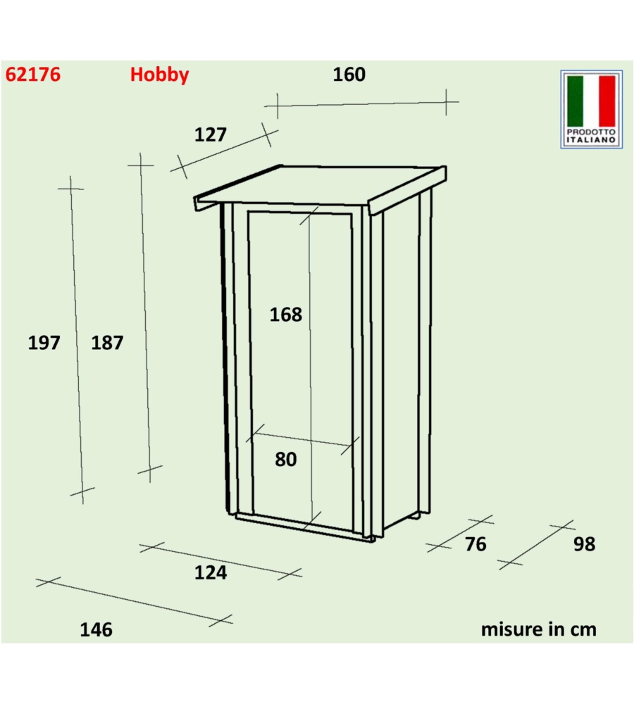 Casetta in legno da giardino alce "hobby" porta singola, 146x98x197 cm