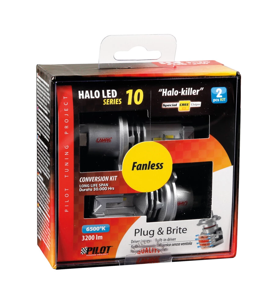 Lampade led per auto 9-32v halo led serie 10 halo killer - (h4) - 20w - p43t - 2 pz  - scatola  57730