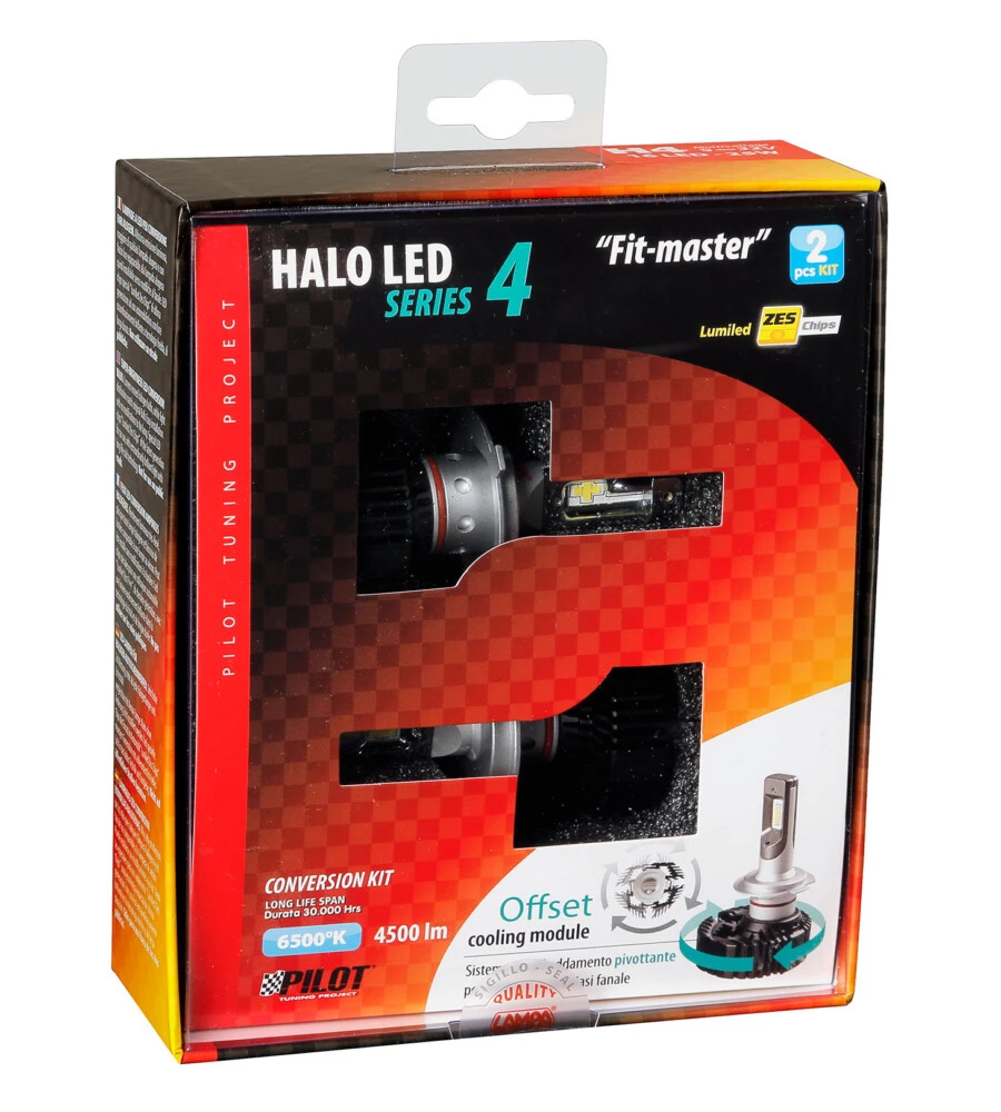 Lampade led per auto 9-32v halo led serie 4 fit-master - (h4) - 25w - p43t - 2 pz  - scatola  57798