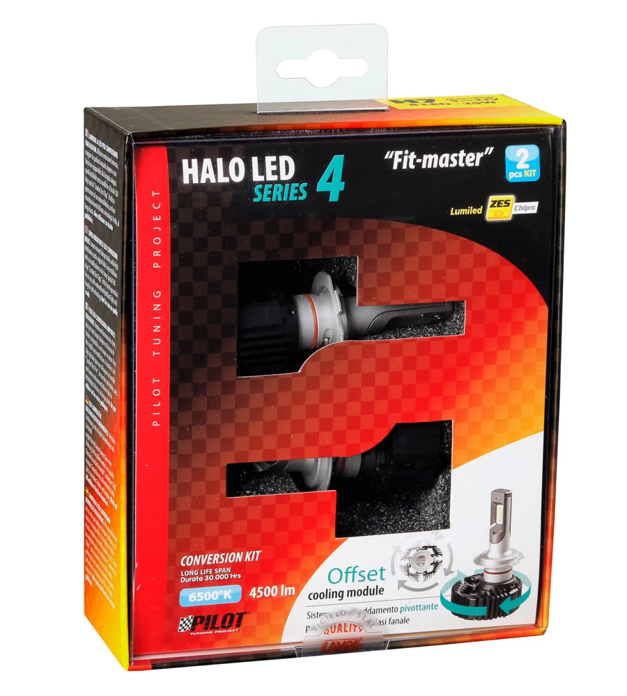 Lampade led per auto 9-32v halo led serie 4 fit-master - (h7) - 25w - px26d - 2 pz  - scatola  57799