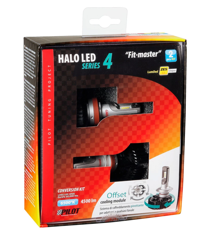 Lampade led per auto 9-32v halo led serie 4 fit-master - (h8-h9-h11-h16) - 25w - pgj19-x - 2 pz  - scatola  57800