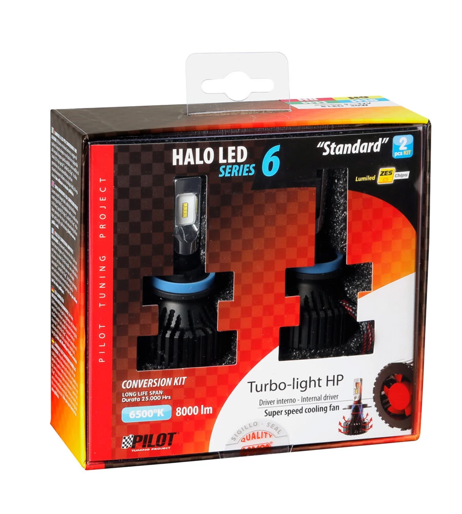 Lampade led per auto 9-32v halo led serie 6 standard - (h8-h9-h11-h16) - 30w - pgj19-x - 2 pz  - scatola  57786