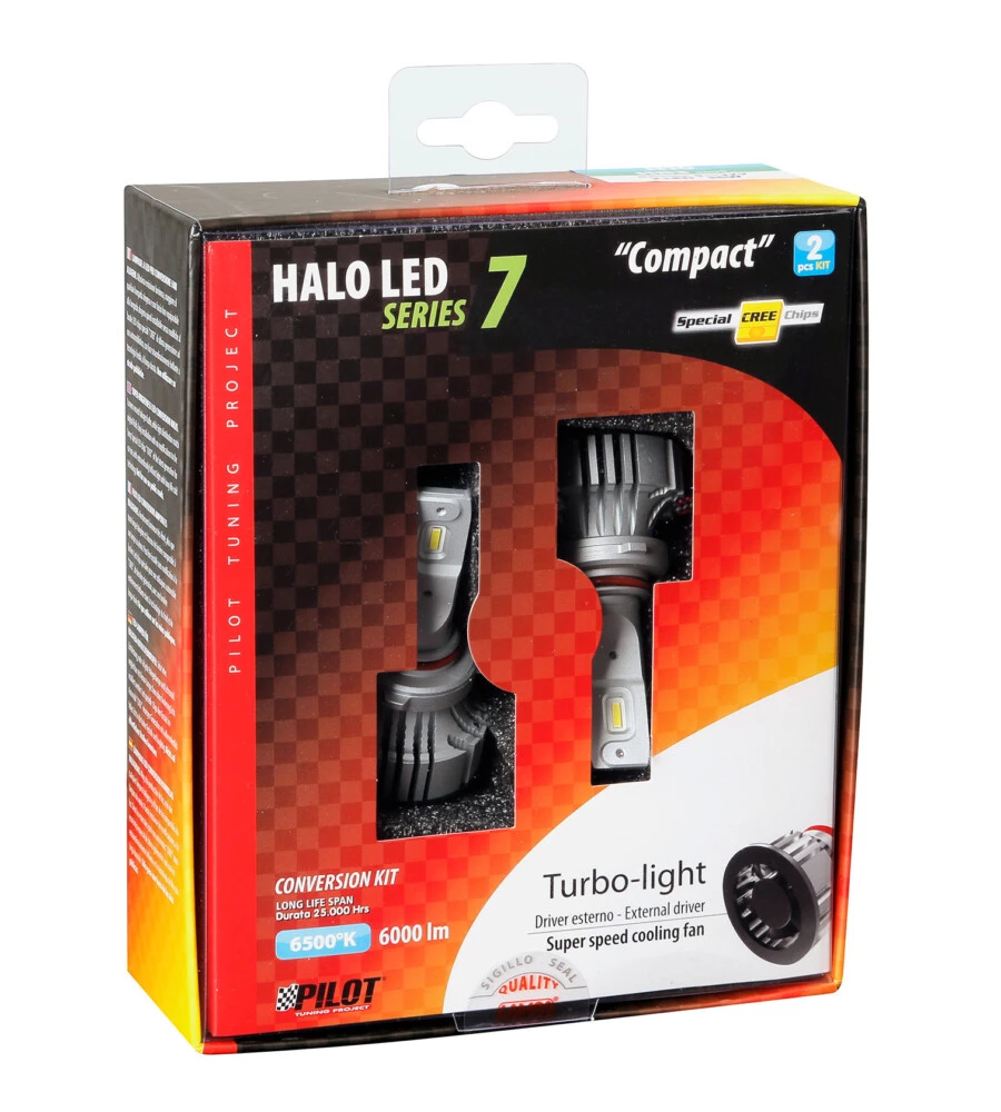 Lampade led per auto 9-32v halo led serie 7 compact - (h10-hb3 9005) - 36w - p20d - 2 pz  - scatola  57780