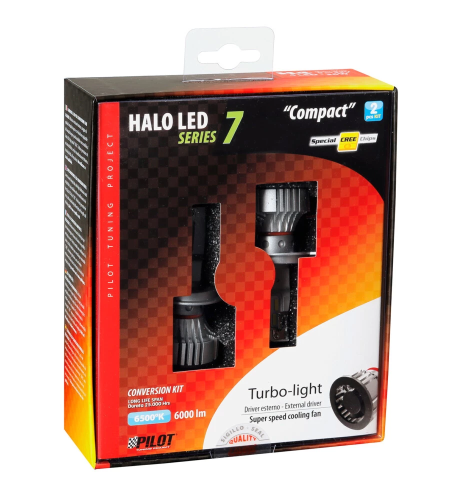 Lampade led per auto 9-32v halo led serie 7 compact - (h4) - 36w - p43t - 2 pz  - scatola  57777