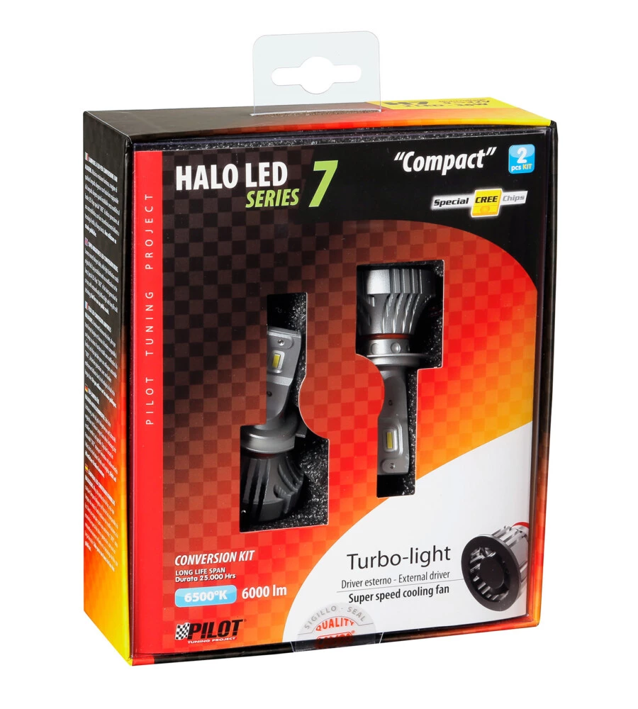 Lampade led per auto 9-32v halo led serie 7 compact - (h7) - 36w - px26d - 2 pz  - scatola  57778