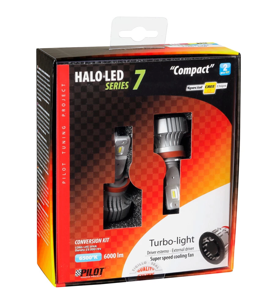 Lampade led per auto 9-32v halo led serie 7 compact - (h8-h9-h11-h16) - 36w - pgj19-x - 2 pz  - scatola  57779