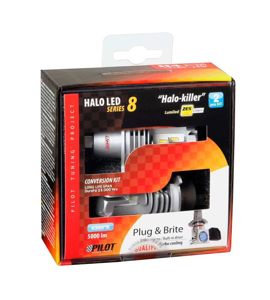 Lampade led per auto 9-32v halo led serie 8 halo killer - (h4) - 25w - p43t - 2 pz  - scatola  57770