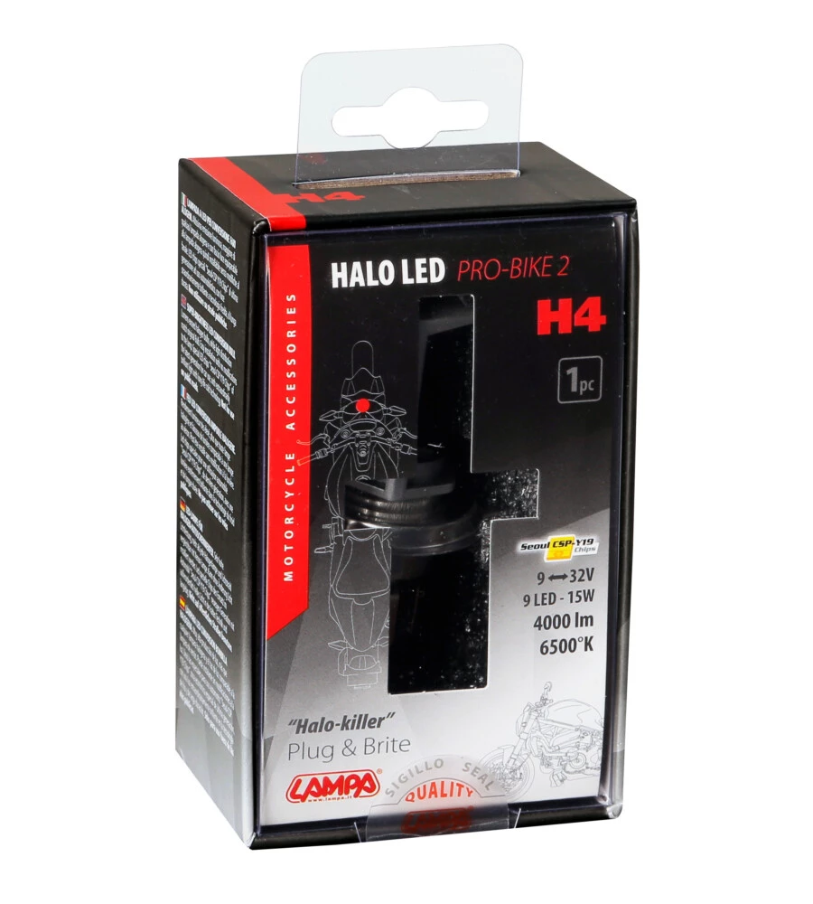 Lampade led per auto 9-32v halo led pro-bike 2 - (h4) - 15w - p43t - 1 pz  - scatola  57749