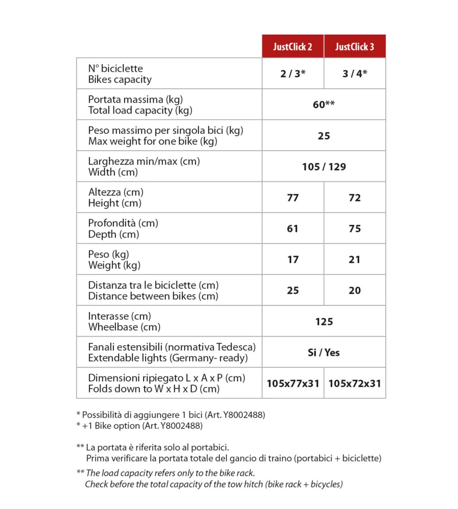 Portabiciclette per gancio traino "justclick" per 3 bici - y8002487