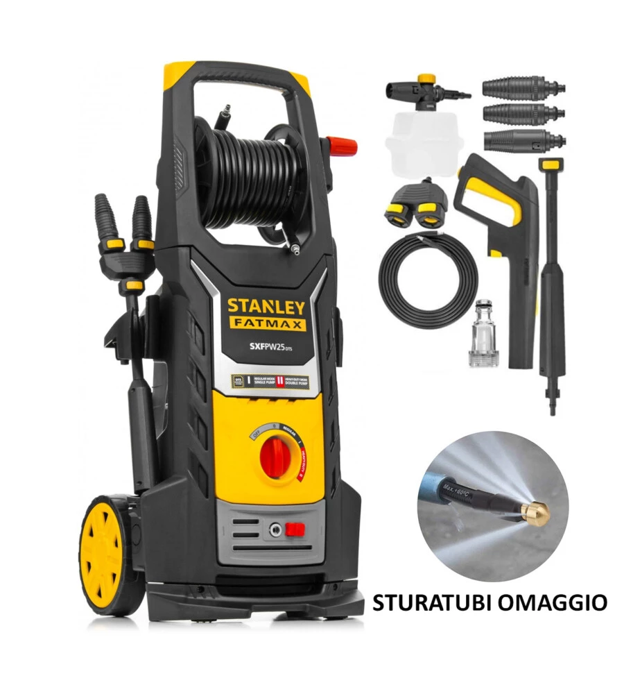 Idropulitrice elettrica a freddo stanley fatmax con sturatubi "25de" 160 bar 850 l/h 2700 w