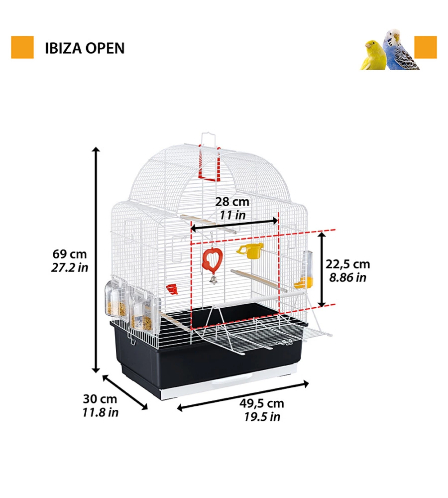 Gabbia per uccelli 'ibiza open' bianca,  49,5x30x69 cm - ferplast