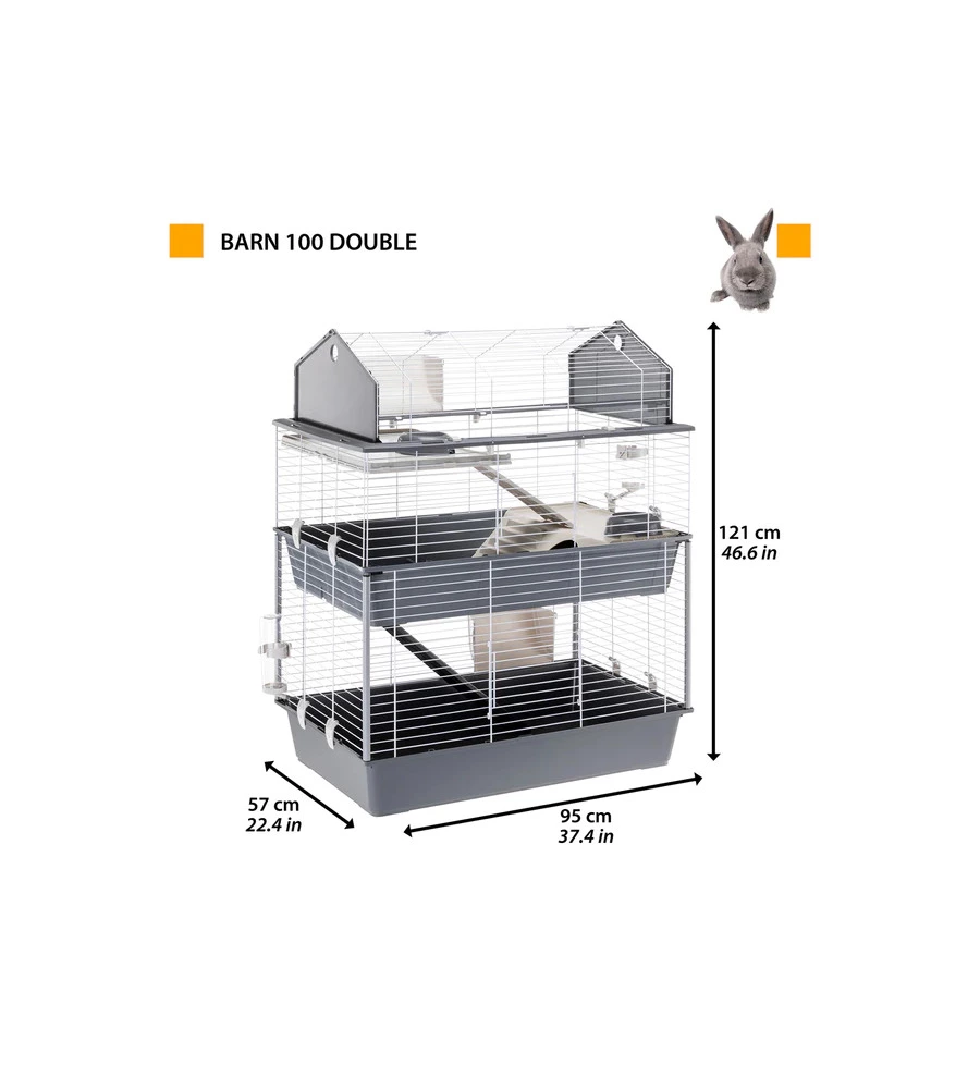 Gabbia per conigli 'barn 100 double', 95x57x121 cm - ferplast