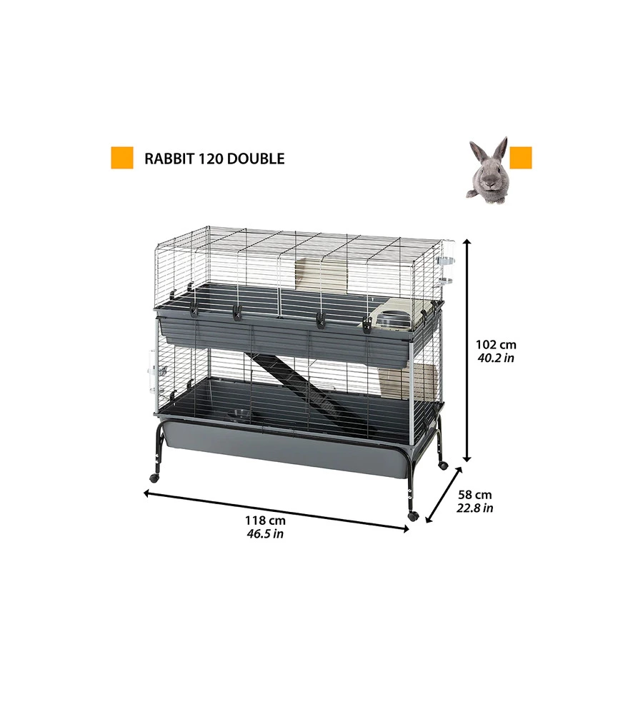 Gabbia per conigili a due piani 'rabbit 120 double', 118x58x117 cm - ferplast