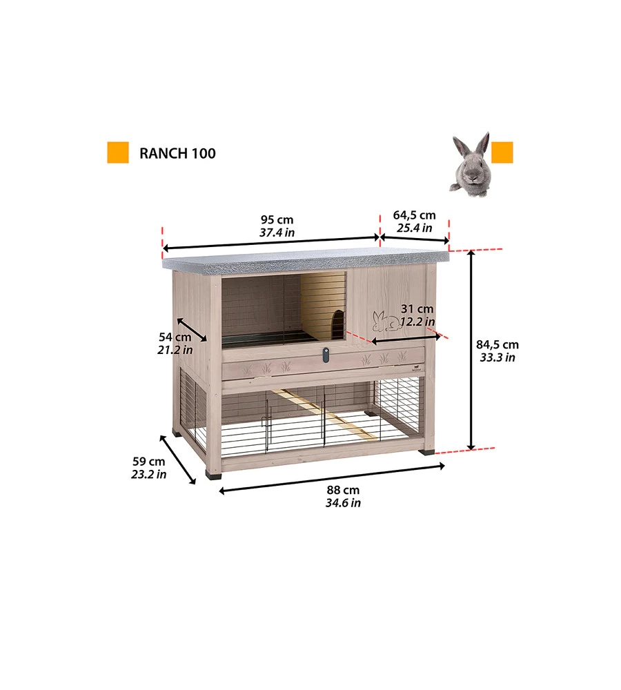 Conigliera in legno 'ranch 100',  95x64,5x84,5 cm - ferplast