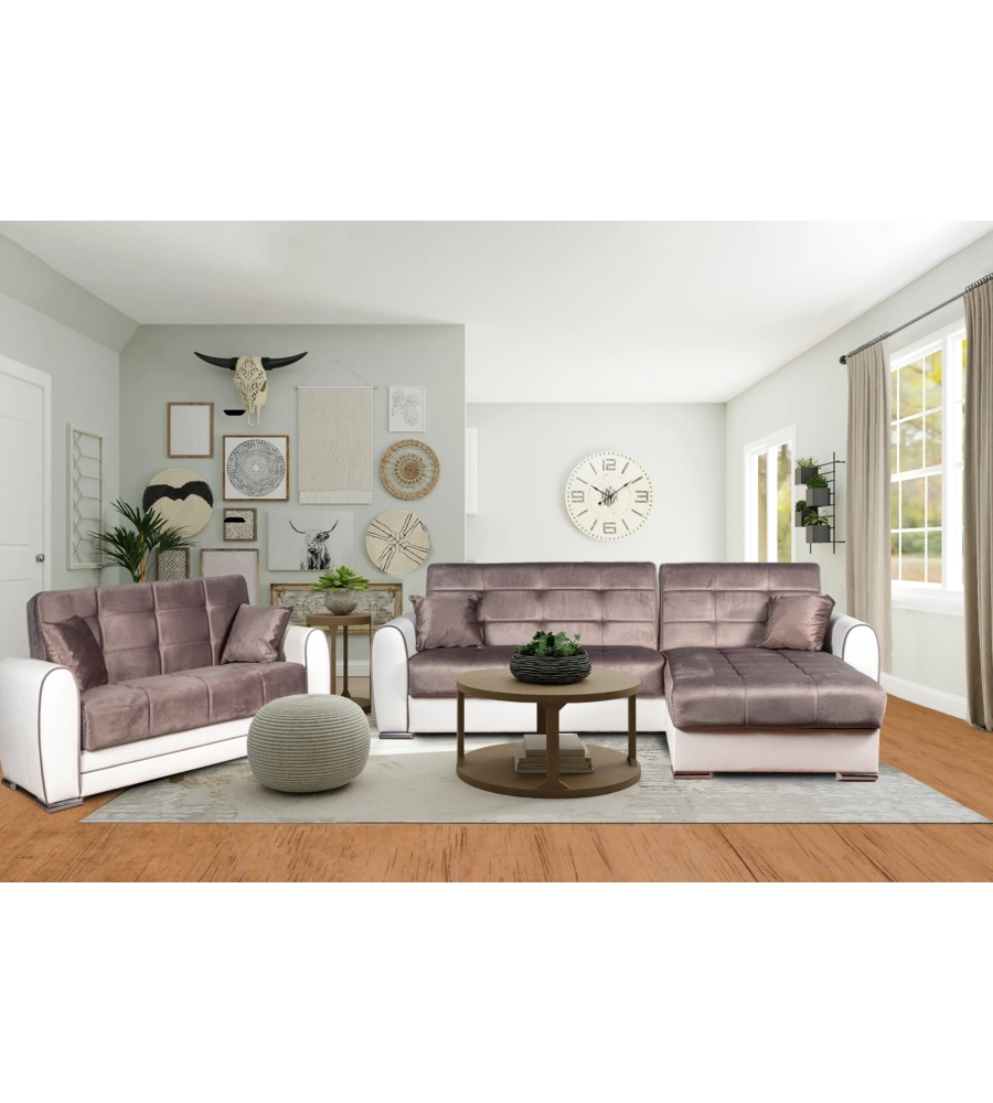 Divano letto "apollo" 2 posti in ecopelle grigio e bianco, 163x84x91 cm