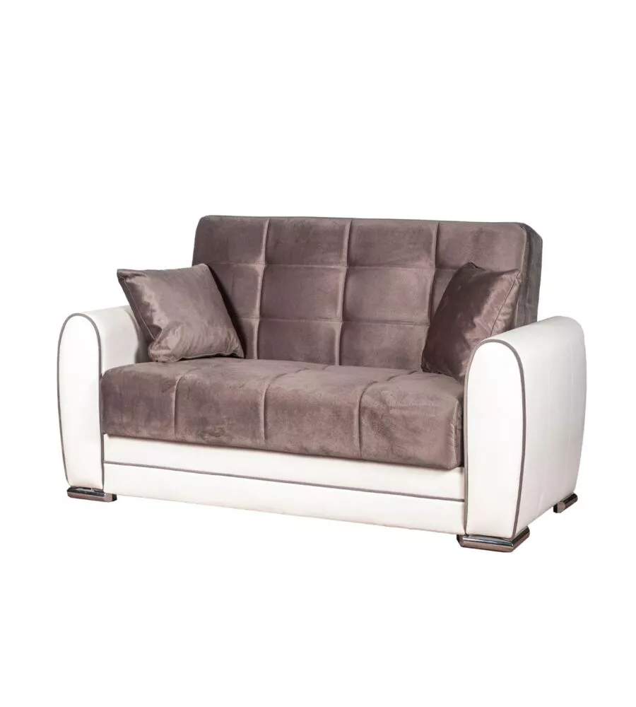 Divano letto "apollo" 2 posti in ecopelle grigio e bianco, 163x84x91 cm