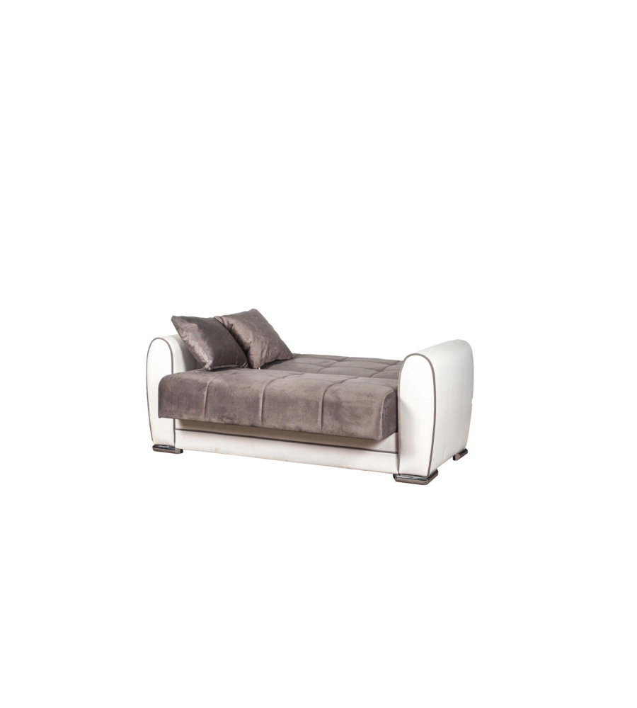 Divano letto "apollo" 2 posti in ecopelle grigio e bianco, 163x84x91 cm