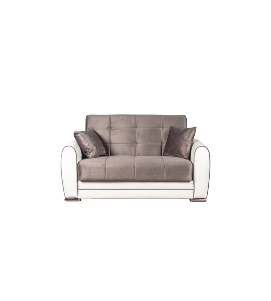 Divano letto "apollo" 2 posti in ecopelle grigio e bianco, 163x84x91 cm