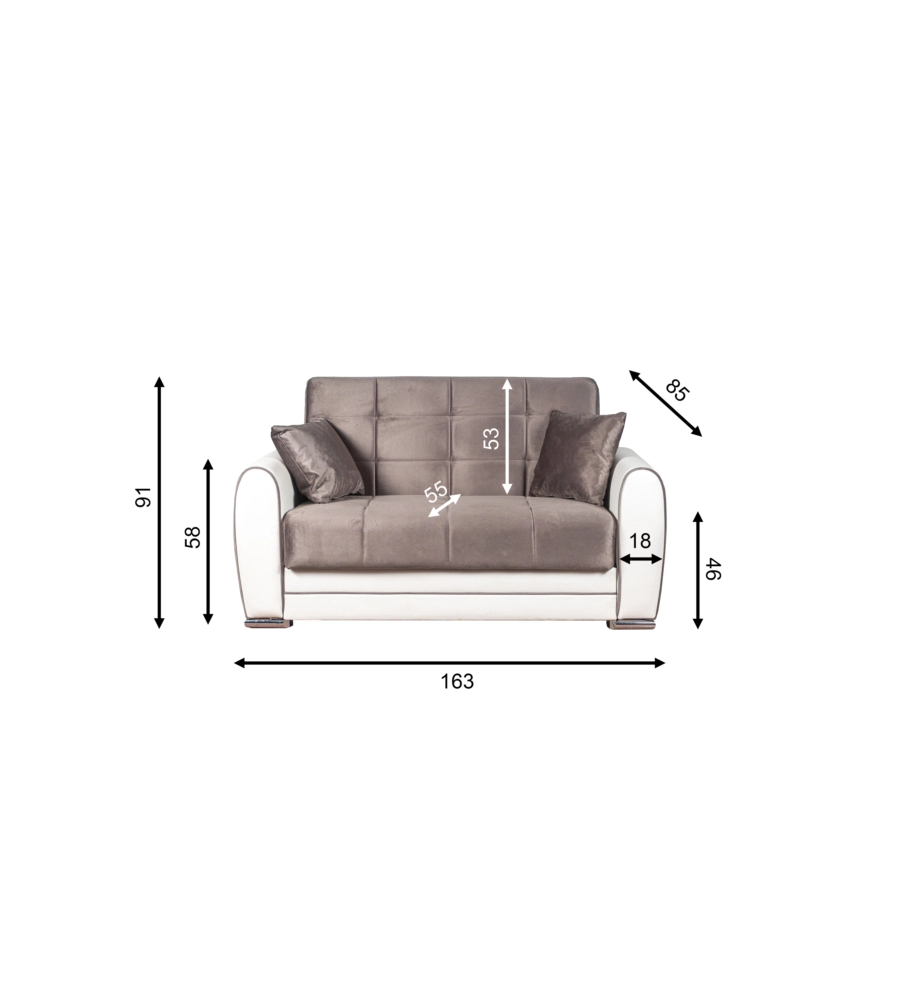 Divano letto 'apollo' 2 posti in ecopelle grigio e bianco, 163x84x91 cm