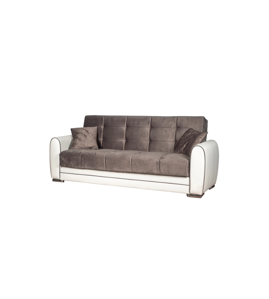 Divano letto "apollo" 3 posti in ecopelle grigio e bianco, 220x84x91 cm