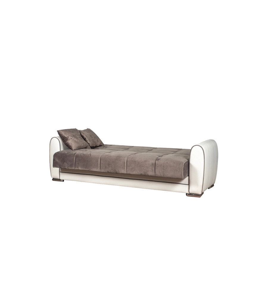 Divano letto "apollo" 3 posti in ecopelle grigio e bianco, 220x84x91 cm