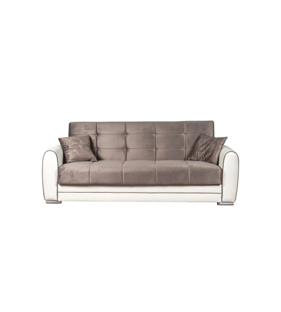 Divano letto "apollo" 3 posti in ecopelle grigio e bianco, 220x84x91 cm