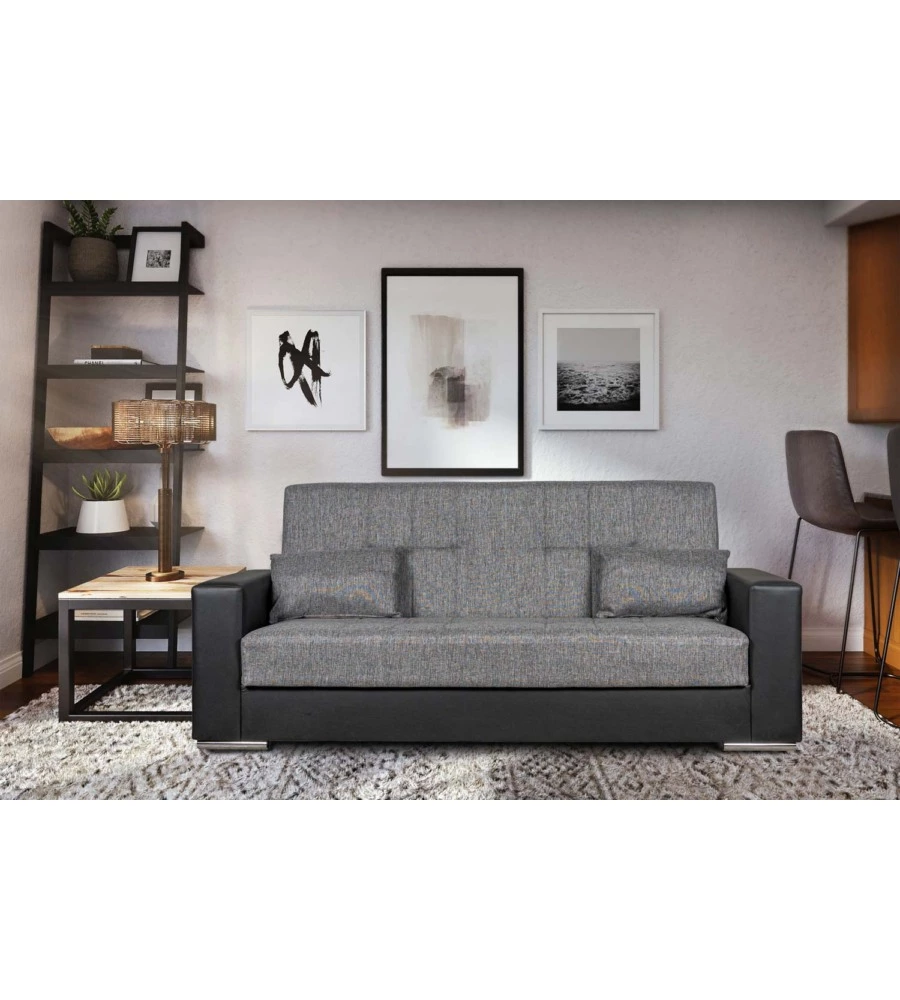 Divano letto "padova" 3 posti nero e grigio, 230x97x93 cm