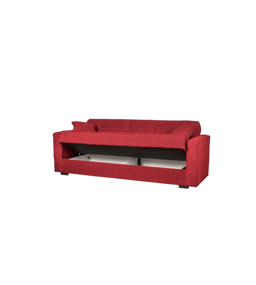 Divano letto "nora" 3 posti in tessuto rosso, 212x80x87 cm