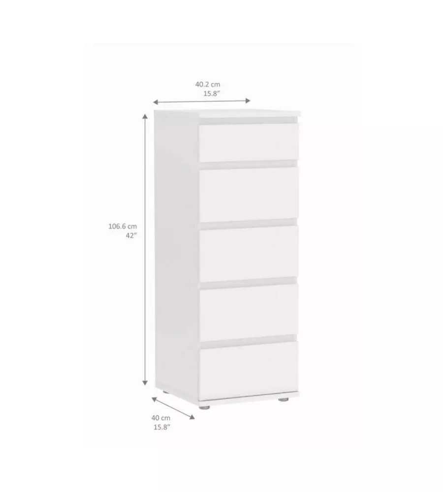 Cassettiera "nova" con 5 cassetti bianco, 40x106x40 cm