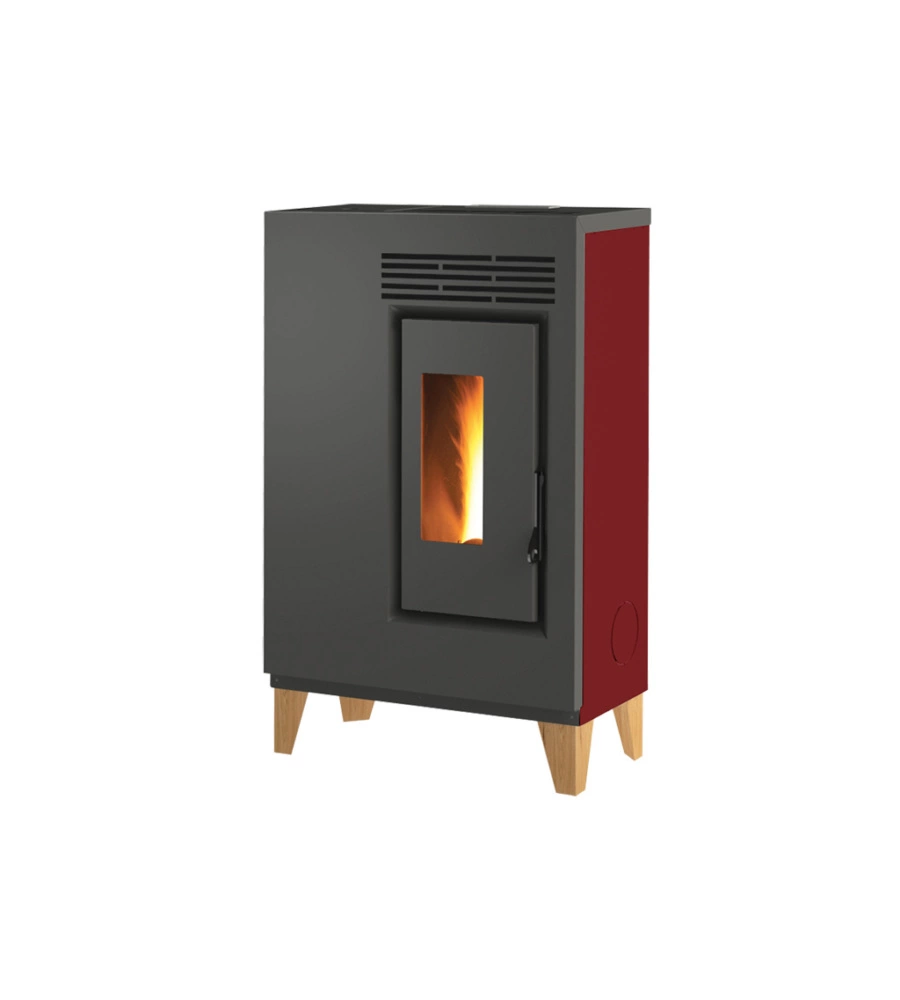 Stufa a pellet slim caris "fiore" con piedini bordeaux 5,0 kw