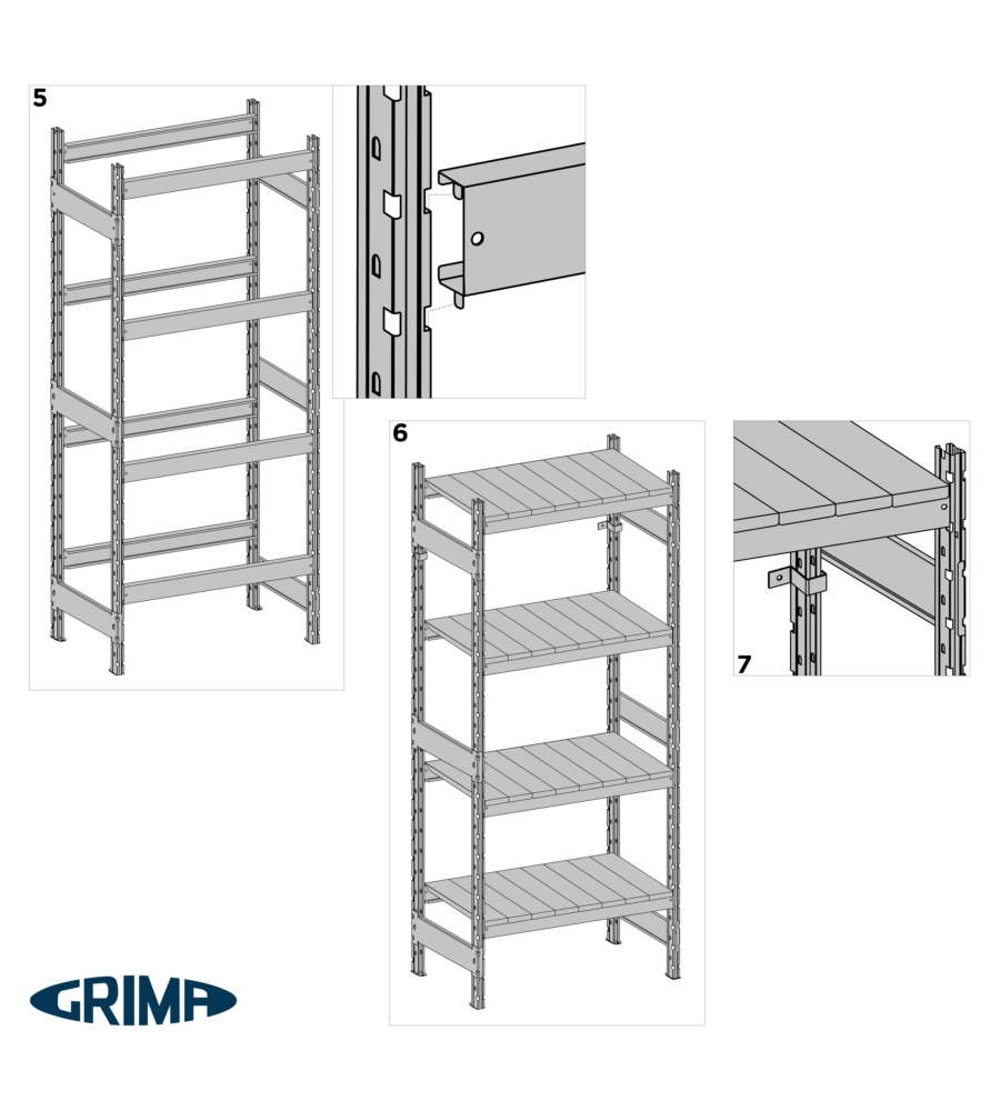 Scaffale in metallo "kompos" rack pesante con 3 piani a pianett, 186x50x240 cm portata 1200 kg - grima