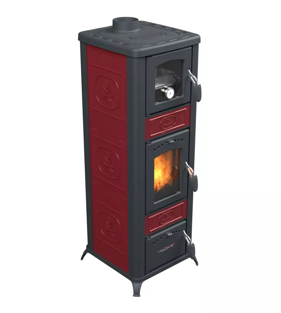 Stufa a legna con forno vulcania "rina" bordeaux 6,1 kw