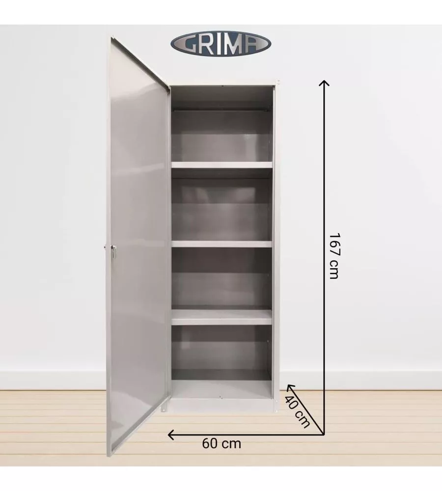 Armadio multiuso in metallo grima con 3 piani, 60x40x167 cm