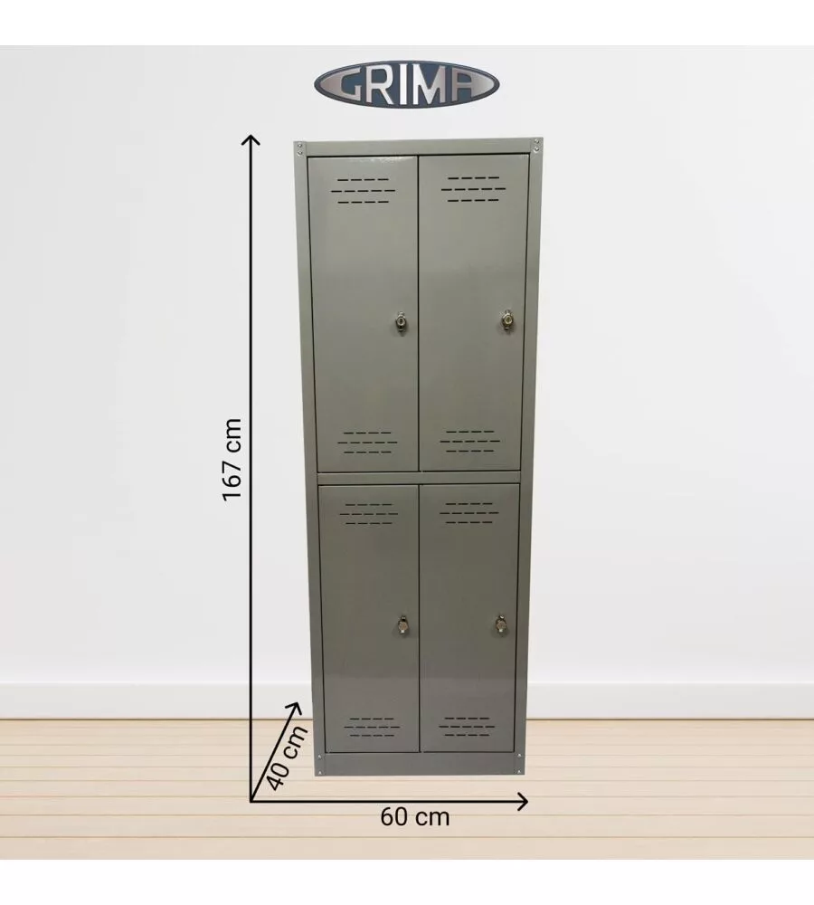 Armadio spogliatoio in metallo grima 4 ante, 60x40x167 cm